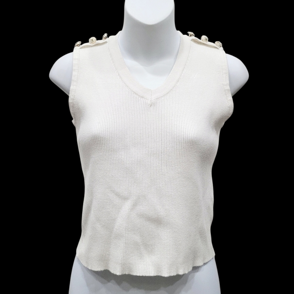 2/$20 Y2K White V-Neck Gold Buttons Vest Top Size XS